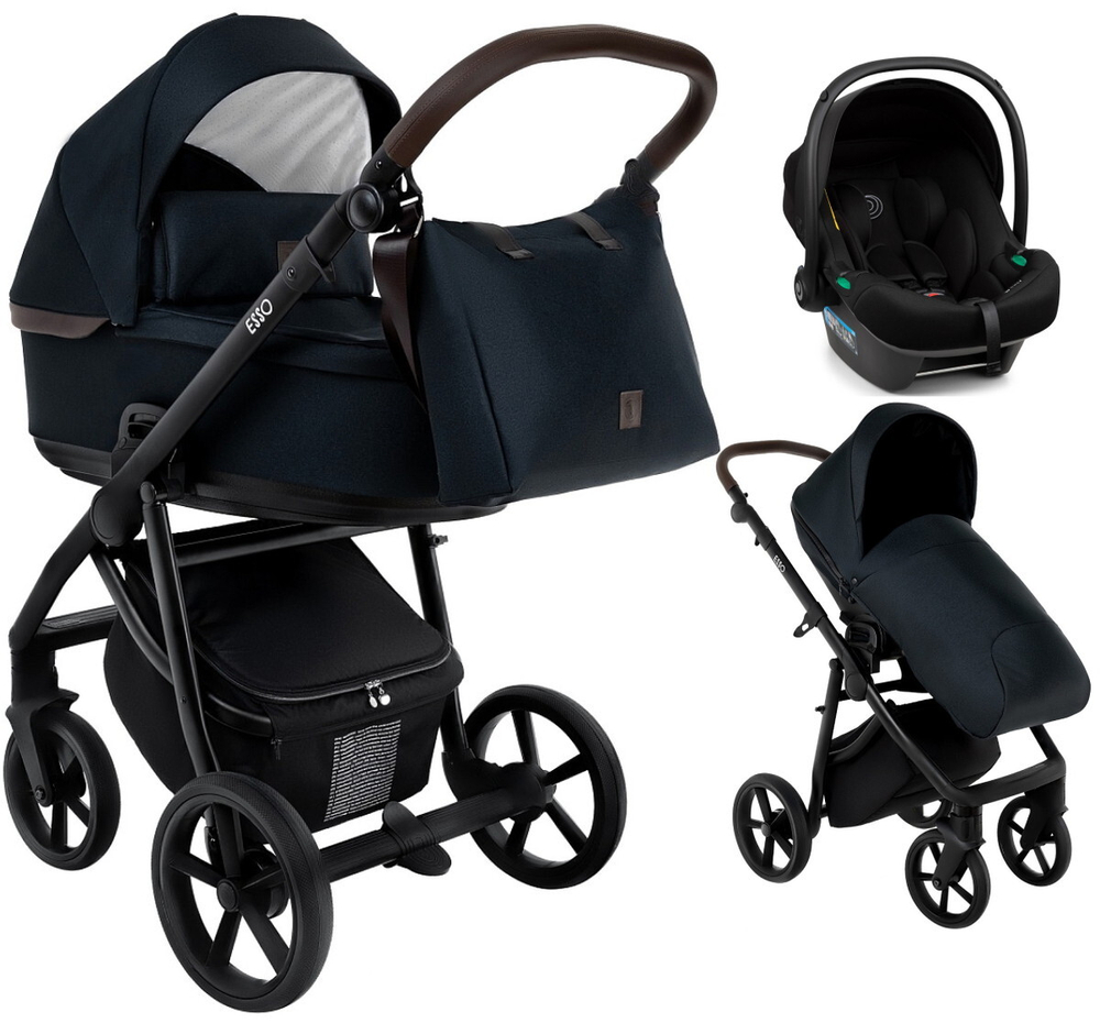 Детская коляска Roan Esso 2025 3 в 1 с автокреслом Tutis Elo Lux Black ESS111/1 Caviar/Black