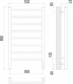 Полотенцесушитель Terminus Аврора П8 500х850 Электро (quick touch)