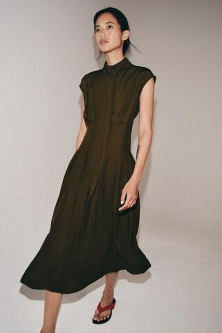 ZARA ПЛАТЬЕ МИДИ С ЗАВЯЗКАМИ — ZW COLLECTION, ХАКИ