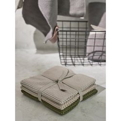 Набор из трех вязаных салфеток для уборки и мытья посуды бежевого и оливкового цветов из коллекции Essential, 28х28 см
