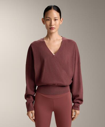 Oysho Вязаный свитер на запахе, линялый махагон