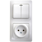 GLOSSA БЛОК: РОЗЕТКА без заземления + 2-клавишный ВЫКЛЮЧАТЕЛЬ с подсветкой, БЕЛЫЙ