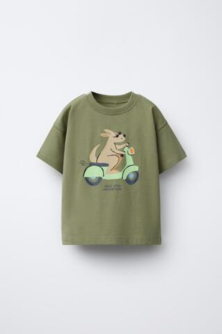 ZARA ФУТБОЛКА С АНИМАЛИСТИЧЕСКИМ ПРИНТОМ, ХАКИ
