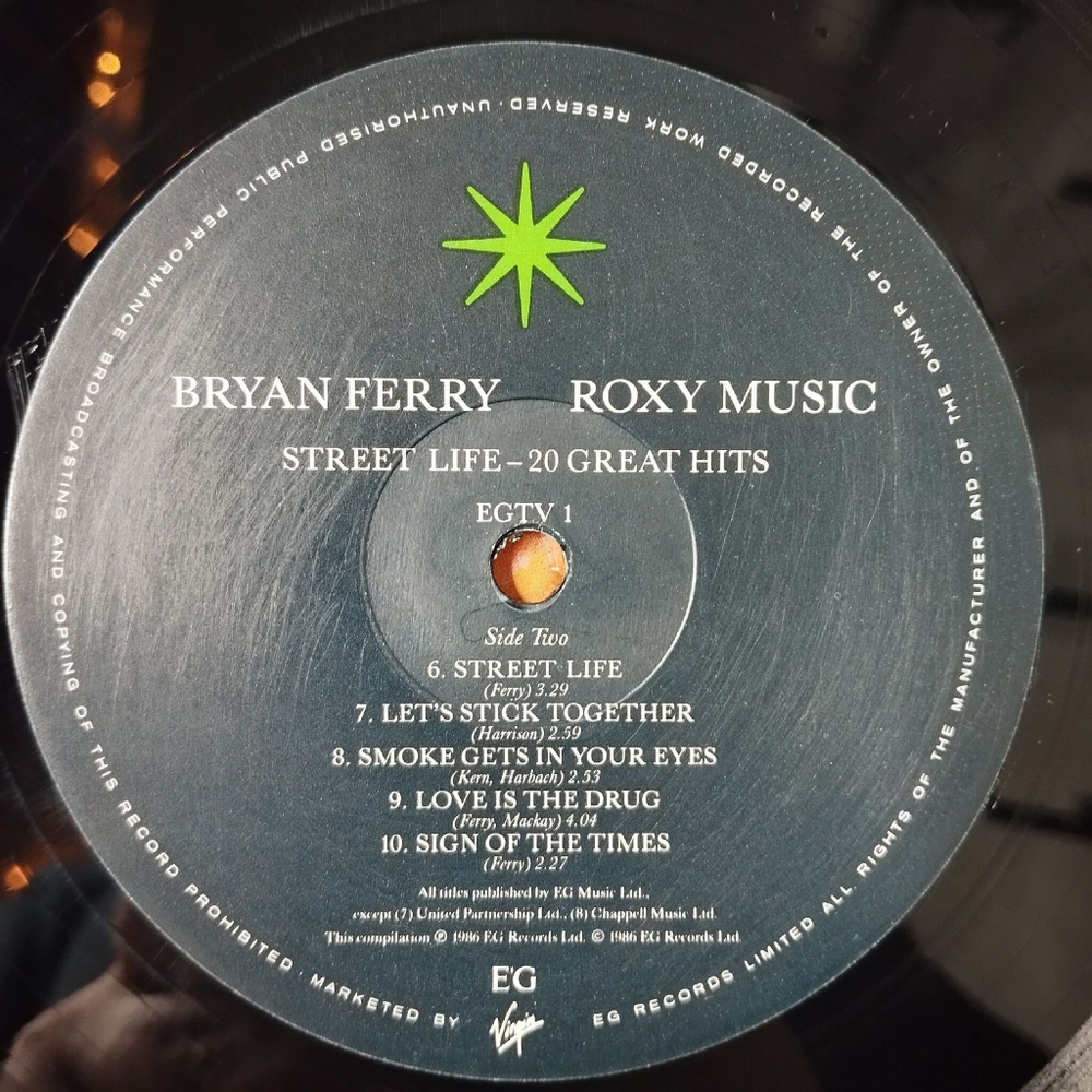 Винтажная виниловая пластинка LP Roxy Music Bryan Ferry Street Life 20 Great Hits (UK 1986)