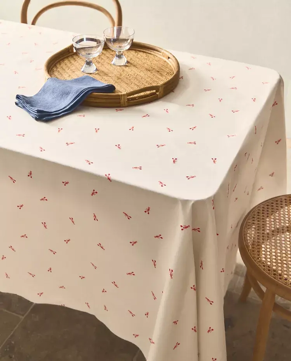 ZARA HOME ХЛОПКОВАЯ СКАТЕРТЬ В ПРИНТОМ, ЭКРЮ