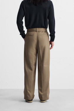 ZARA БРЮКИ С ЗАЩИПАМИ И РЕМНЕМ, РЫЖЕВАТО-КОРИЧНЕВЫЙ