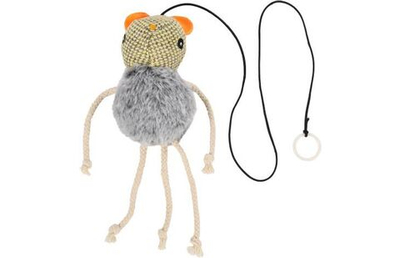 Игрушка для кошек "Мышь на резинке" 12 см, текстиль, жёлтый, Flamingo