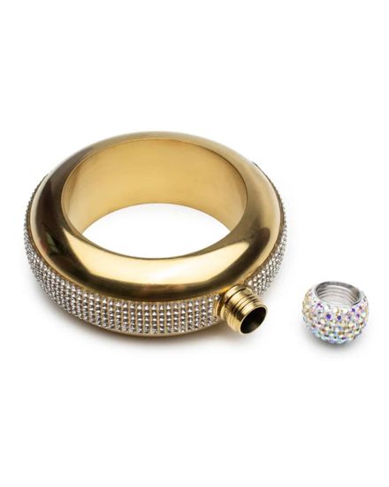 Фляжка , в виде браслета кольца со стразами , золотая