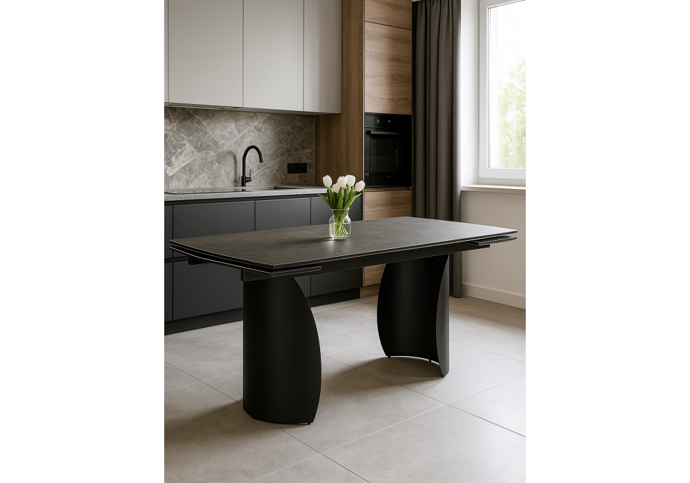 Керамический стол Woodville Готланд 180(240)х90х79 ink gray, черный