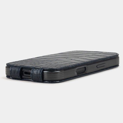 Чехол iPhone 16 Pro Max натуральная кожа аллигатора, синего цвета