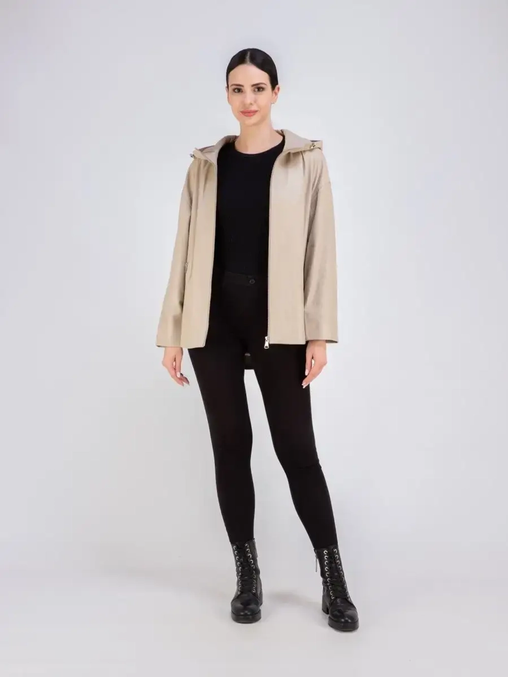 Куртка кожаная натуральная оверсайз с капюшоном