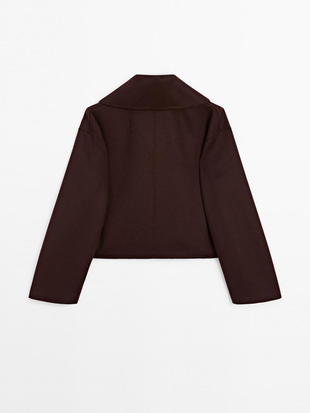 Massimo Dutti Короткое пальто из смесовой шерсти, темно-гранатовый