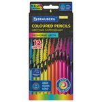 Карандаши цветные BRAUBERG NEON, 12 неоновых цветов, черное дерево, трёхгранные, 181852