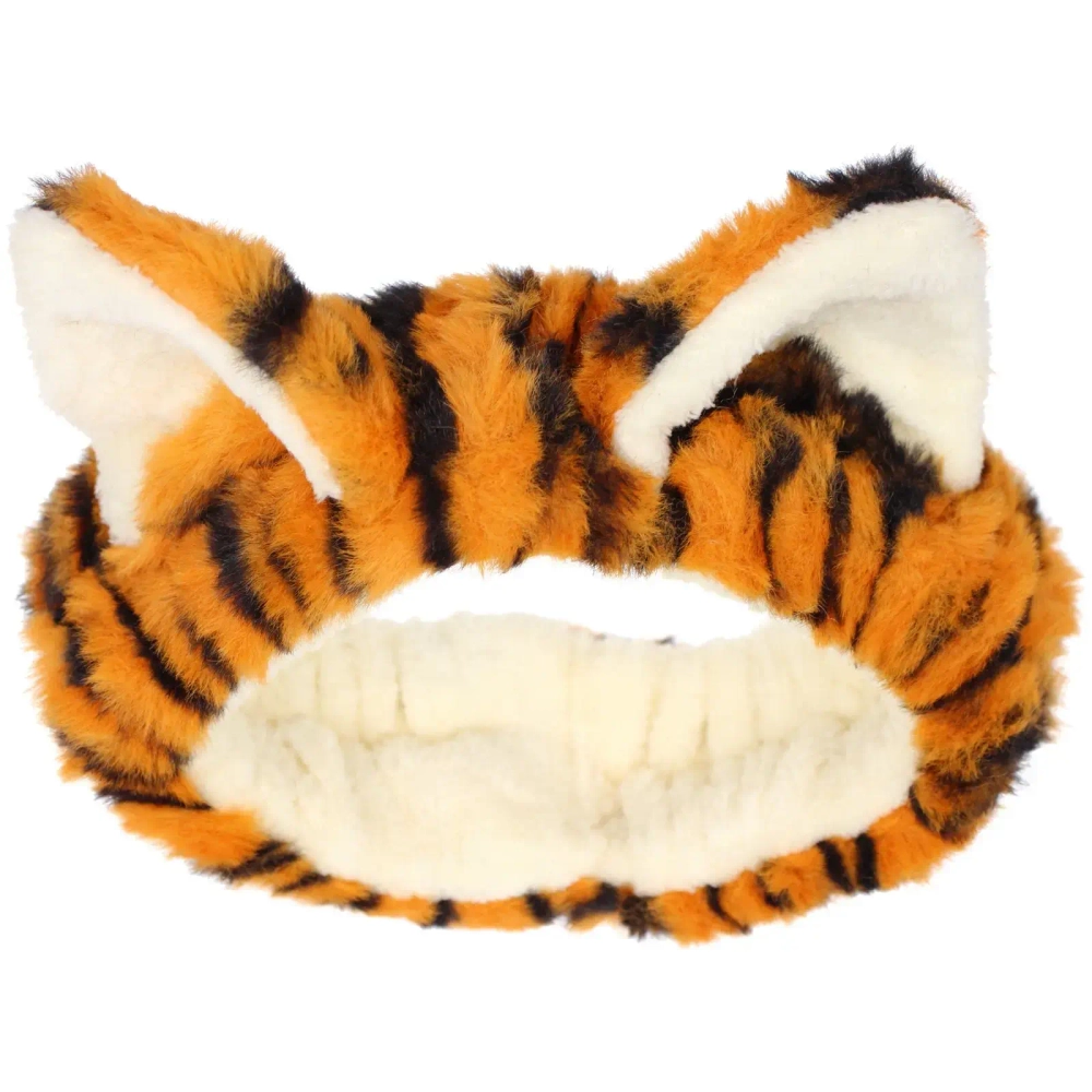 Повязка на голову косметическая «ДАЙМОНД РУШ», тигрица, цвет серый и коричневый, 20*5.5см (ZIP пакет)