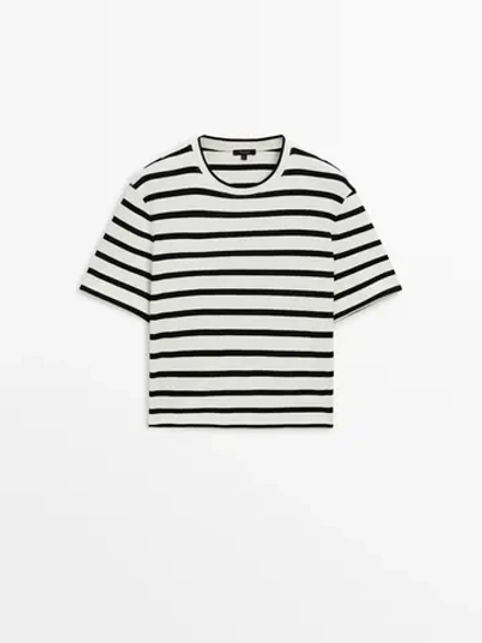 Massimo Dutti Футболка из хлопка в полоску, черный