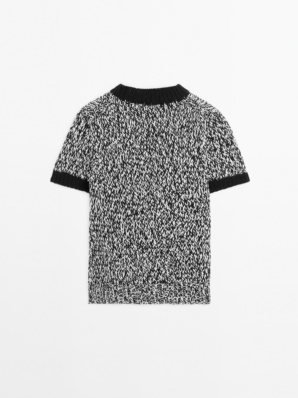 Massimo Dutti Свитер в рубчик с короткими рукавами, черный