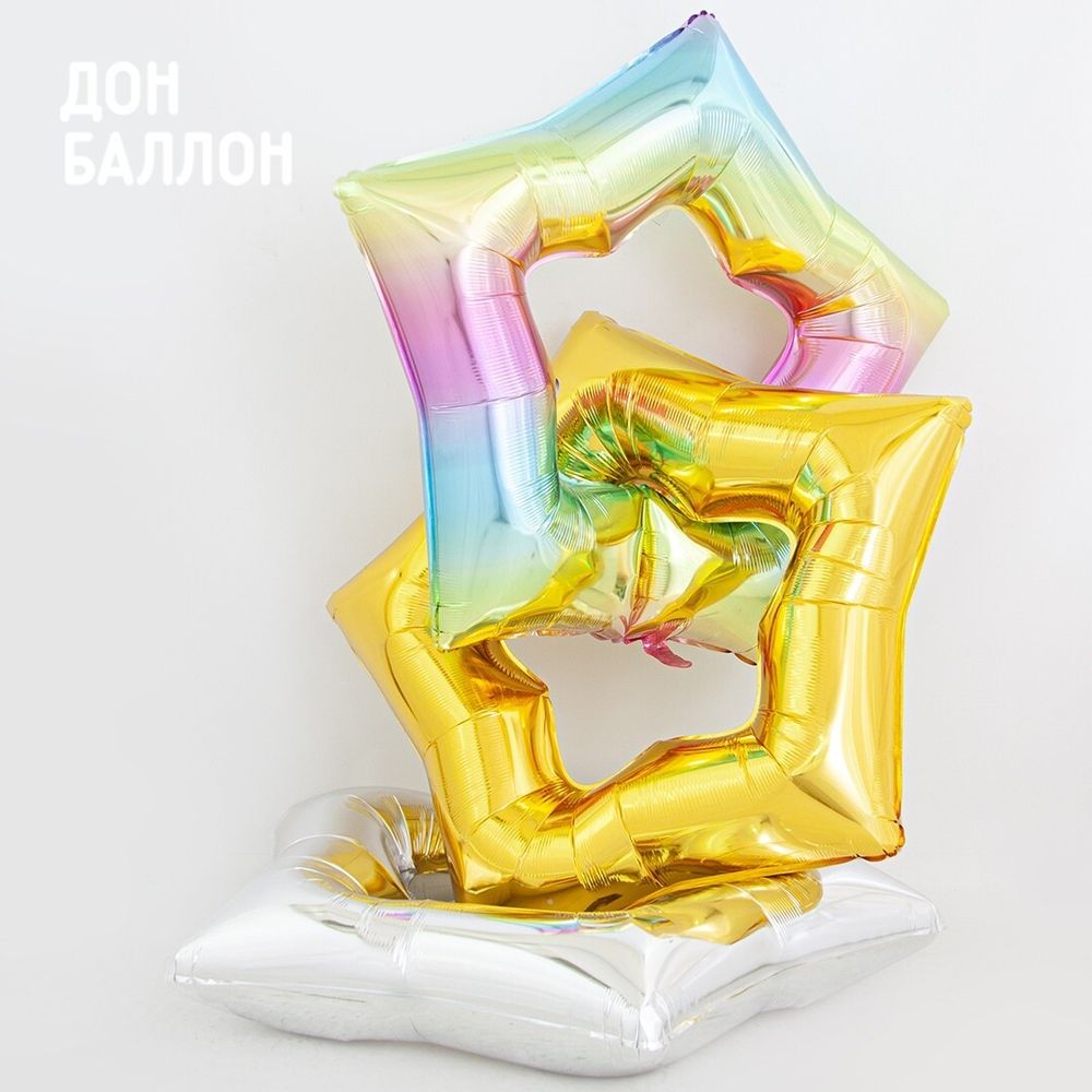 Шар (37"/94 см) Звезда, Контур, Серебро 1 шт.