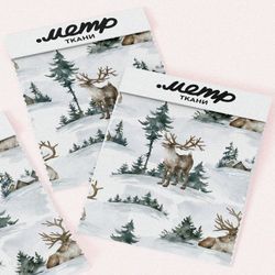 Ткань шифон лось на зимнем пейзаже