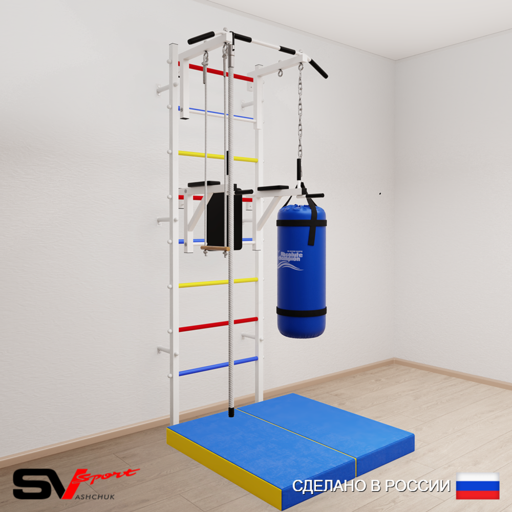 Шведская стенка Sv Sport 5765 (Турник стандарт/Брусья/Канат/Трапеция/Цепь/Мешок 15кг/Мат 1м)