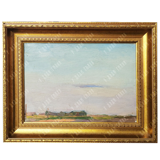 Динес Ю. С. Небо над деревней. Подмосковье. Этюд. Картон, масло. 1952 г.