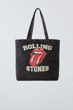 ZARA СУМКА-ШОПЕР С ПРИНТОМ ROLLING STONES ©, ЧЕРНЫЙ