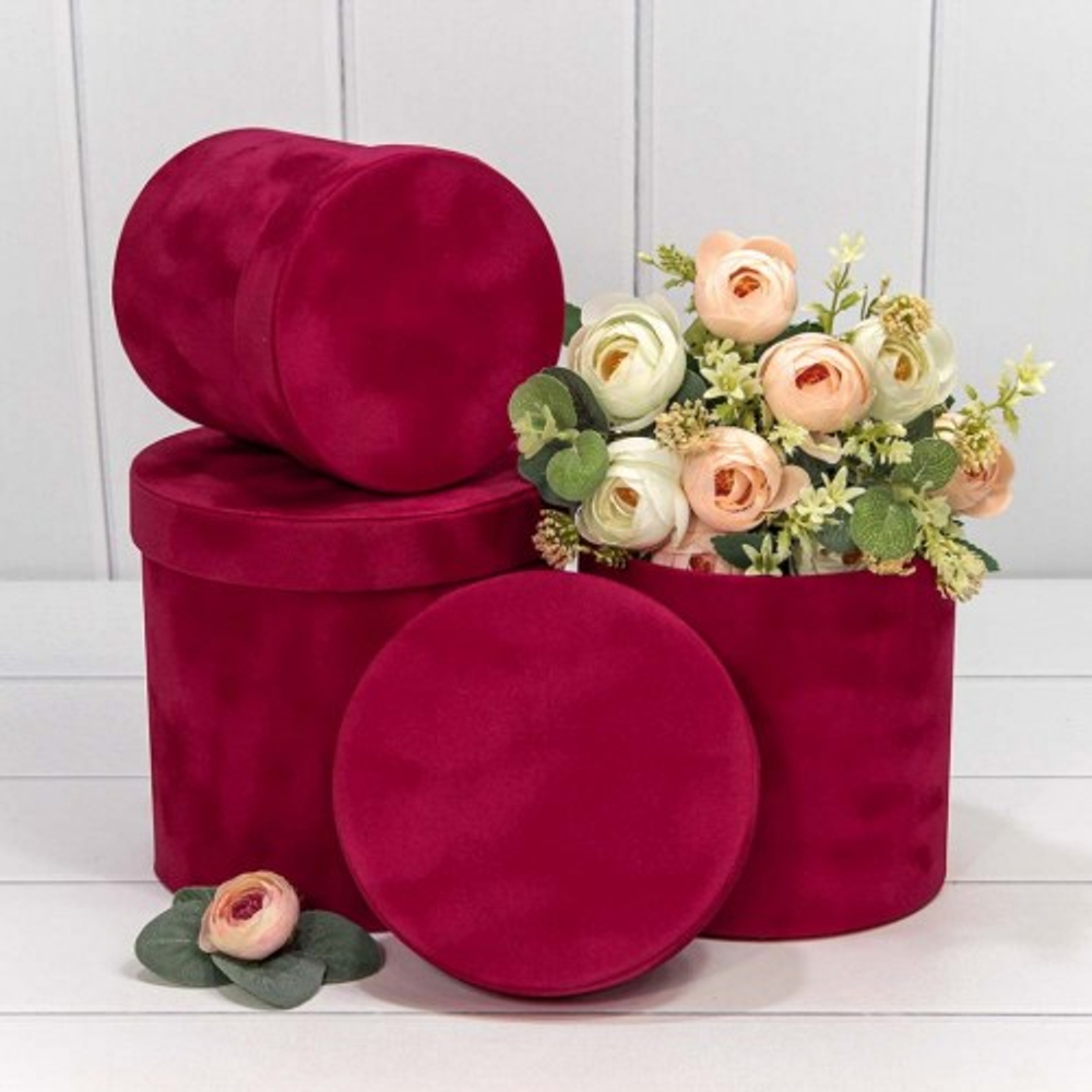 Коробка 18х17 см Набор 3 шт "Бархатный" (Вишневый)