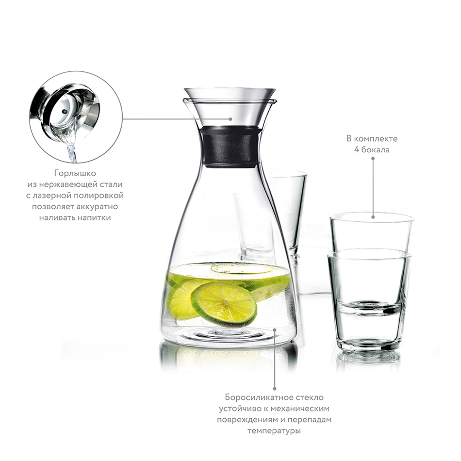 Графин Drip-free 1 л и 4 стакана 250 мл, Eva Solo