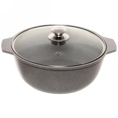 Кастрюля-жаровня 4л «Мраморная»(светлый мрамор) со стеклянной крышкой жмс42а