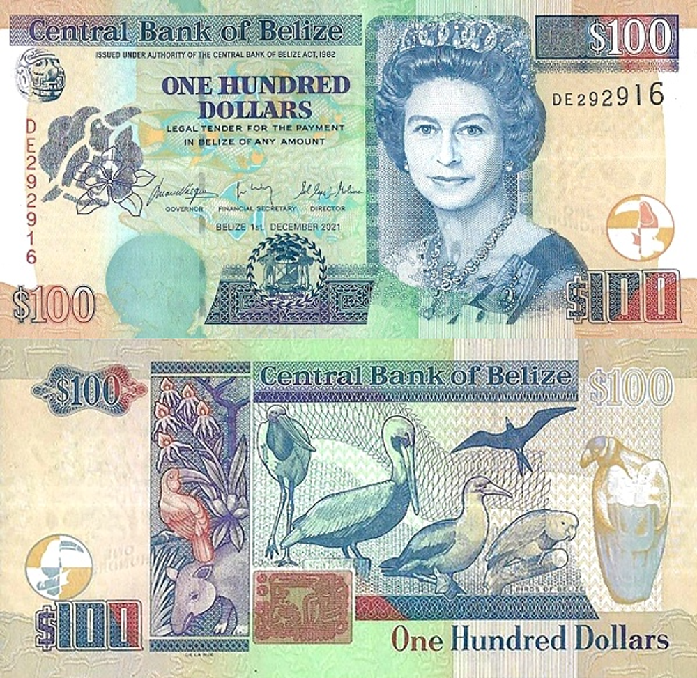 Белиз 100 доллар 2003-2021 Птицы Белиза UNC