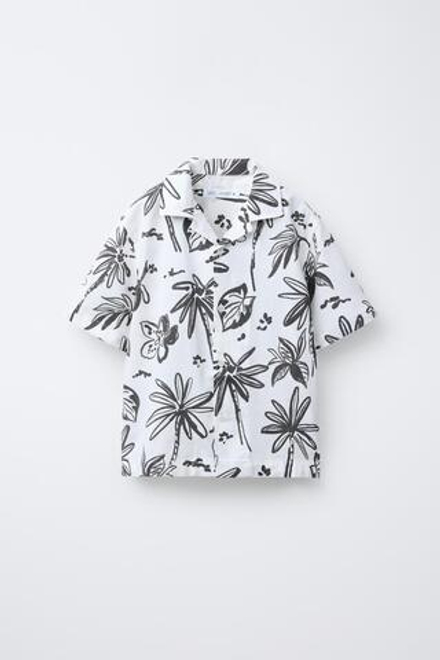 ZARA РУБАШКА С ПРИНТОМ «ПАЛЬМЫ», ЭКРЮ