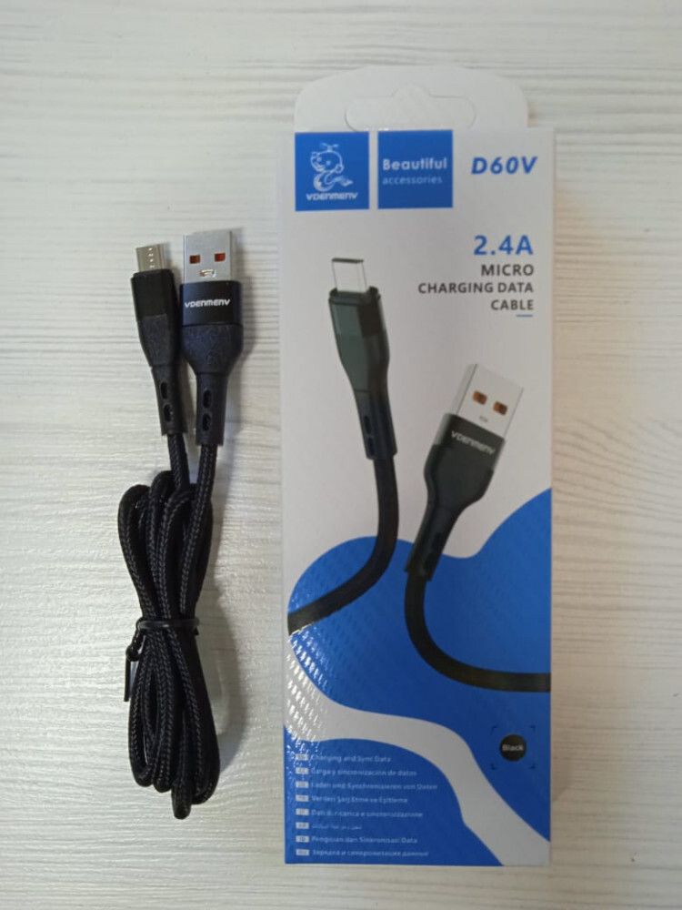 Кабель DENMEN D60V USB-microUSB 2.4A 1м Nylon Black