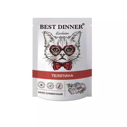 Best Dinner 85г пауч Exclusive Влажный корм мусс сливочный для взрослых кошек Телятина