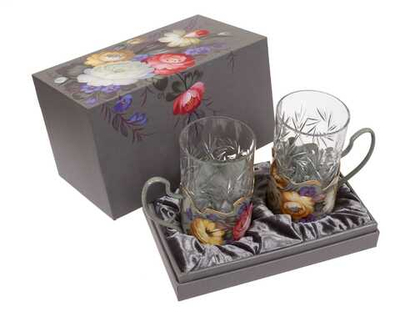 Подарочный набор подстаканников с росписью Жостово