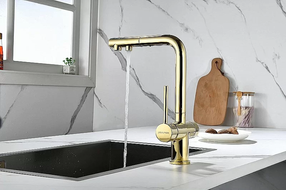 Смеситель для кухни Paulmark Serpentine Se213222-G золото