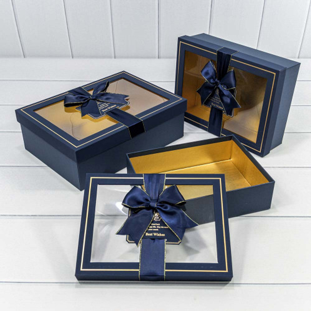 Коробка 29х21х9.5 см Набор 3 шт с окошком (Синий)