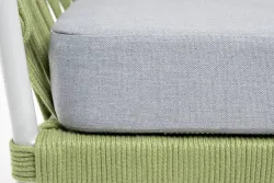 "Диего" кресло плетеное из роупа, каркас алюминий светло-серый (RAL7035) муар, роуп салатовый меланж круглый, ткань светло-серая