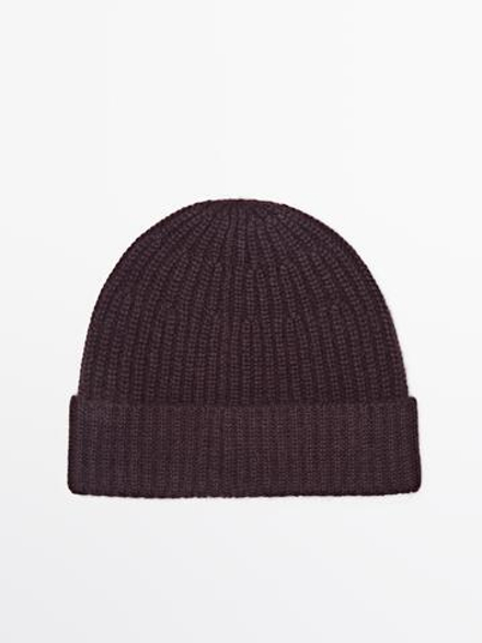 Massimo Dutti Шапка бини из 100% кашемира в рубчик, гранатовый