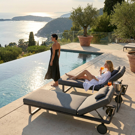 Шезлонг Ideal Patio КОСТА С на колесах, каркас карбон, матрас маренго (с подушкой)