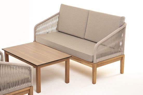 "Канны" лаунж-зона 4-местная из роупа со столиком "Канны" цвета "дуб", основание дуб, роуп бежевый
