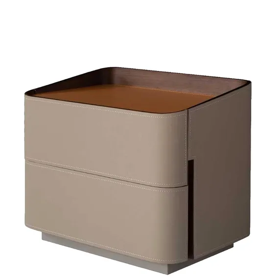 Тумба прикроватная Fidelio, бежевая экокожа, шпон ореха