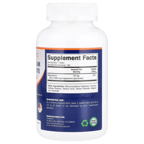 Vitamatic, глюконат магния 1000 мг, 180 таблеток
