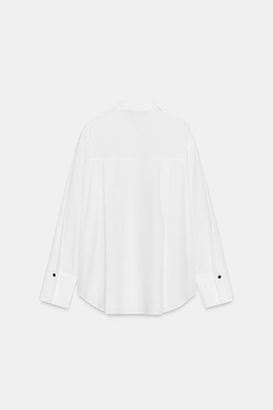 ZARA РУБАШКА ИЗ ПОПЛИНА С БУСИНАМИ НА ПЛАНКЕ, БЕЛЫЙ