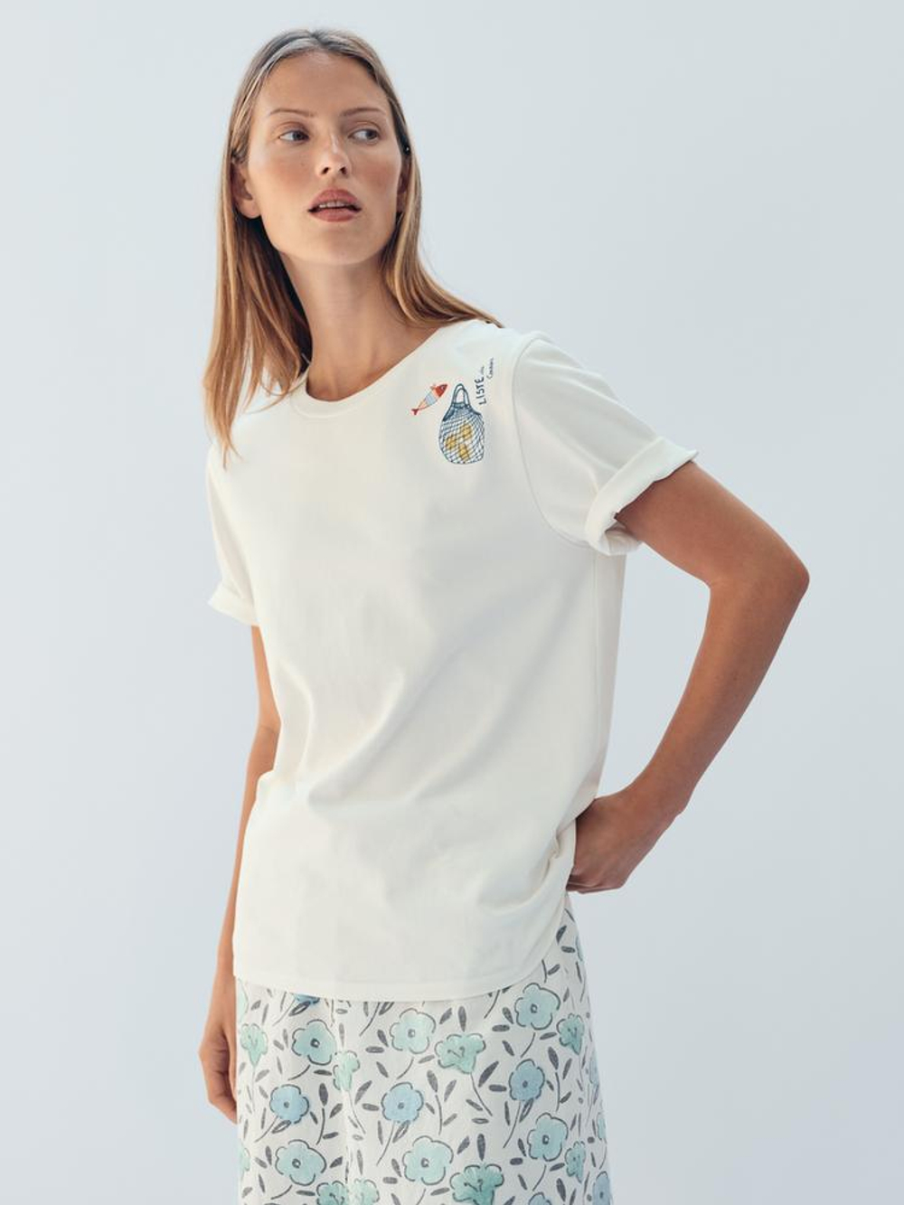 ZARA ФУТБОЛКА С ВЫШИВКОЙ СПЕРЕДИ - LIMITED EDITIO, ЭКРЮ