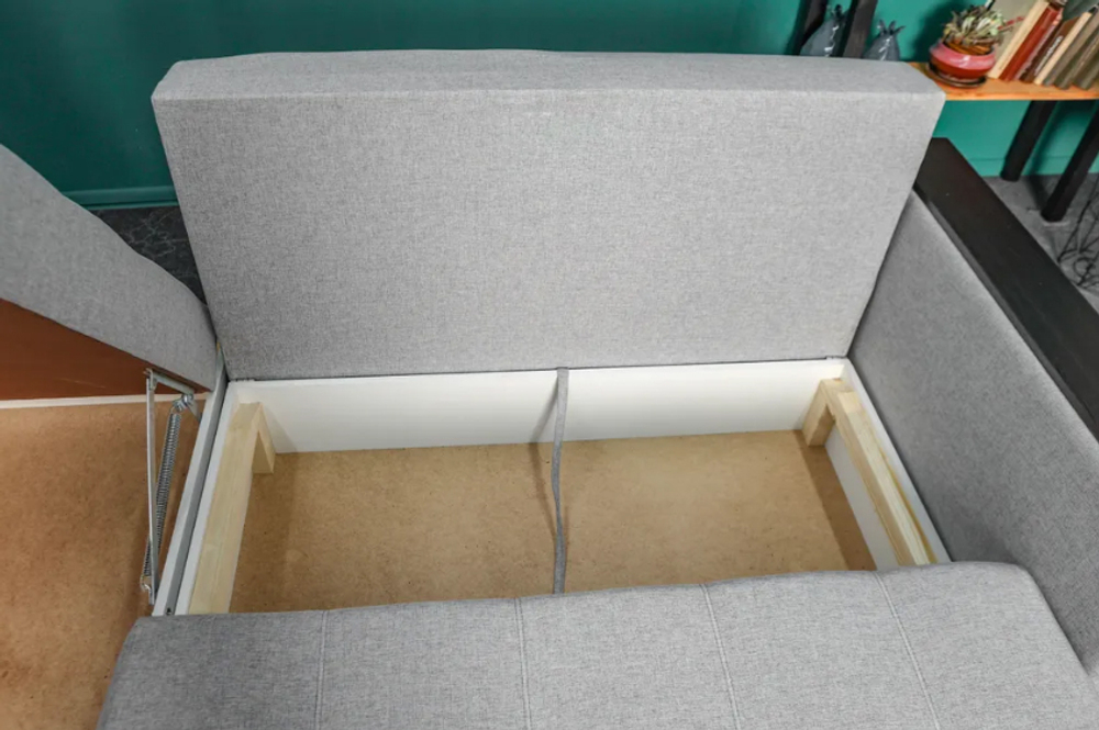 Диван универсальный угол в гостиную с ящиком для хранения Атлант светло-серая рогожка от фабрики Фантазёр