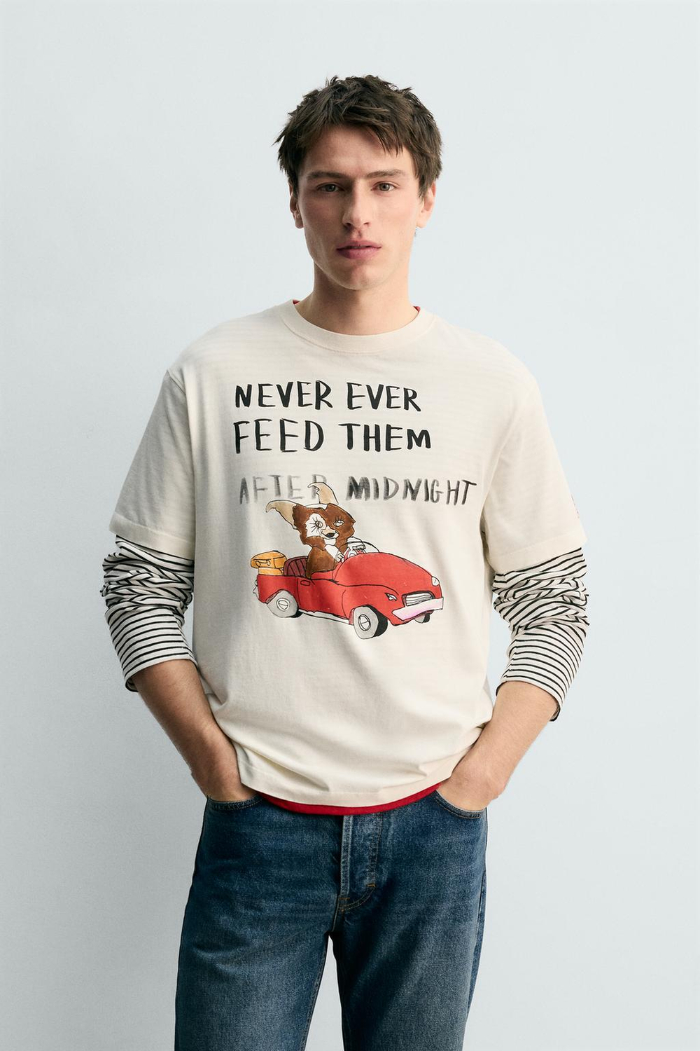 ZARA X DYLAN´S T-SHIRT CLUB ФУТБОЛКА С ИЛЛЮСТРАЦИЯМИ GREMLINS™ & ©, ЖЕЛТОВАТО-БЕЛЫЙ