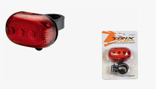 Фонарь TRIX задний, 3 диода, 3 режима, крепеж на подседельный штырь, батарейки в комплекте, пластик (20/100)