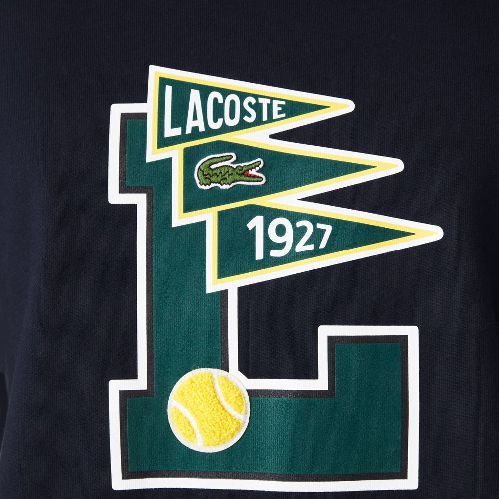 Мужская теннисная кофта Lacoste Men's Pennants L Badge Zippered Cotton Fleece Sweatshirt - navy blue