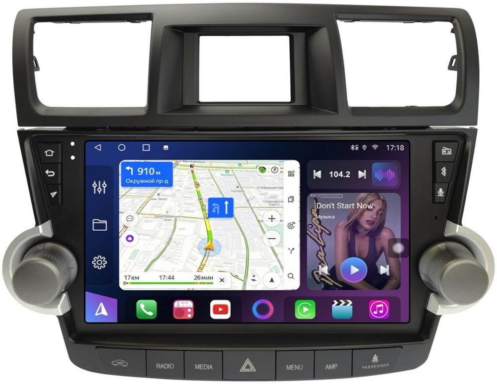 Магнитола для Toyota Highlander 2 U40 2007-2013 (рамка 10" с крутилками и кнопками) - FarCar BM7194F4 на Android 13, QLED, TS10, 4Гб+32Гб, CarPlay, 4G SIM-слот