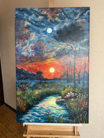 Картина маслом на холсте "Солнце и Луна" 70х110 см. Деревянный подрамник. Художник Наталия Осадчук