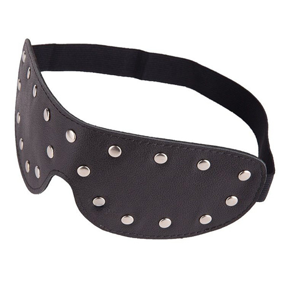 Черная кожаная маска на глаза с клёпками и велюровой подкладкой Sitabella BDSM Accessories 3082-1
